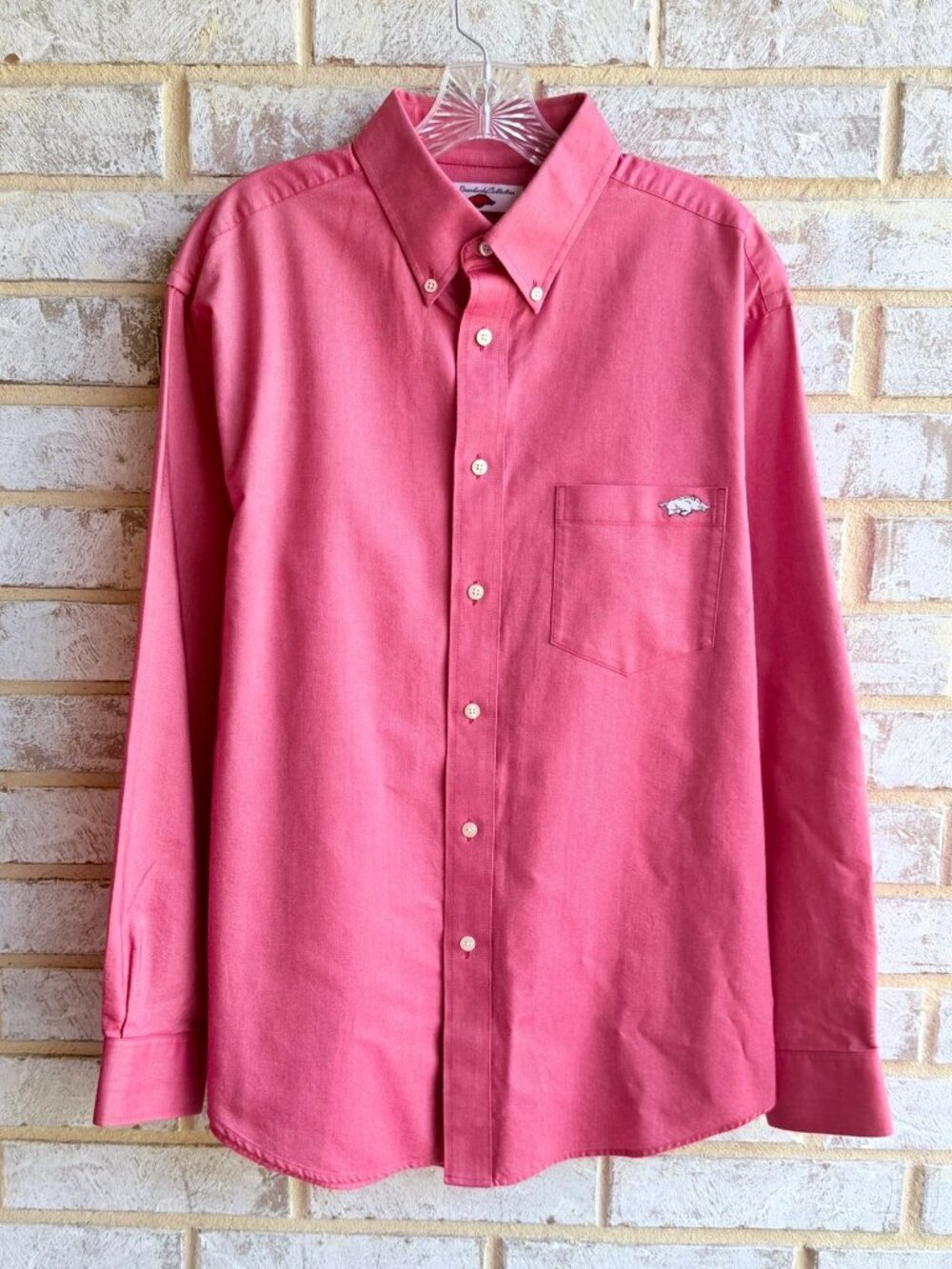 The Razorback Collection Long Sleeve Button Up Pink Shirt 100% Cotton Size L